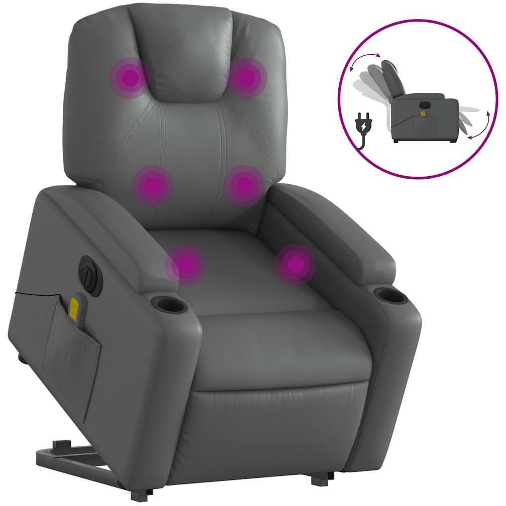 Vidaxl Electric Stand Up Massage Recliner Chair Gray Faux Leather