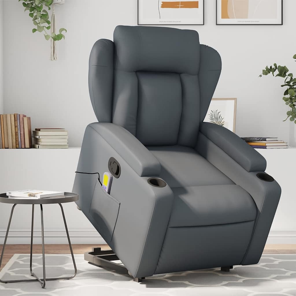 Vidaxl Stand Up Massage Recliner Chair Gray Faux Leather