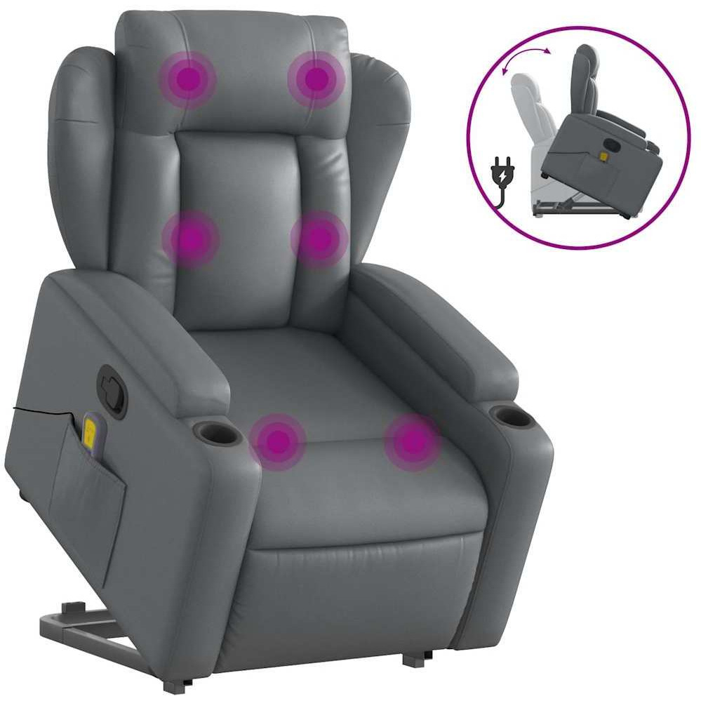 Vidaxl Stand Up Massage Recliner Chair Gray Faux Leather