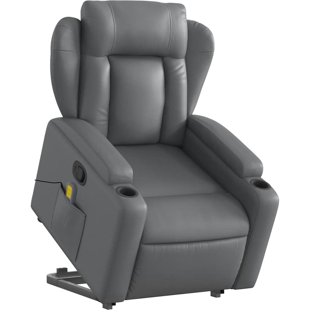 Vidaxl Stand Up Massage Recliner Chair Gray Faux Leather