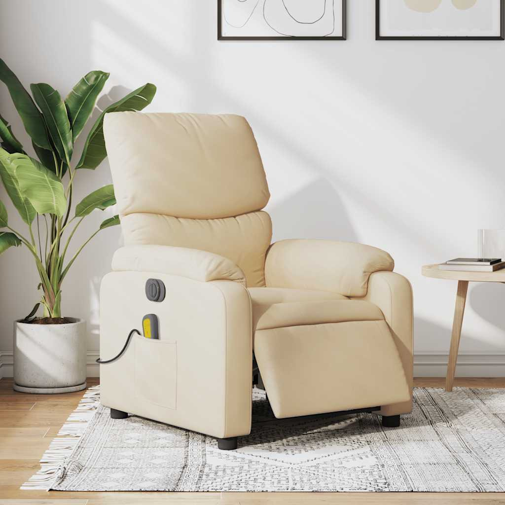 Vidaxl Electric Massage Recliner Chair Cream Fabric