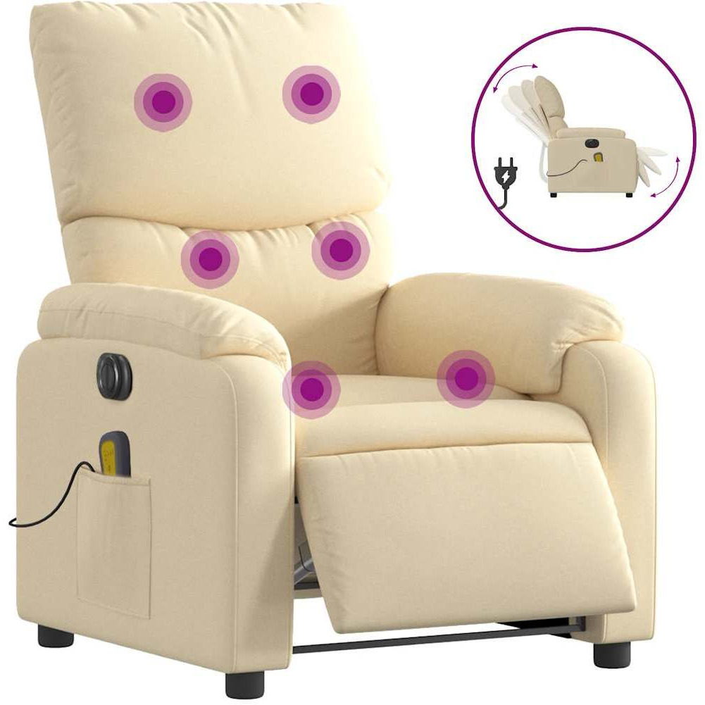 Vidaxl Electric Massage Recliner Chair Cream Fabric