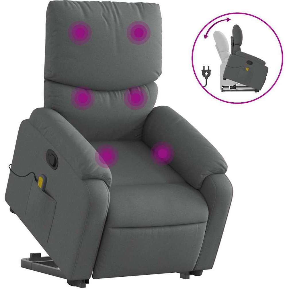 Vidaxl Stand Up Massage Recliner Chair Dark Gray Fabric