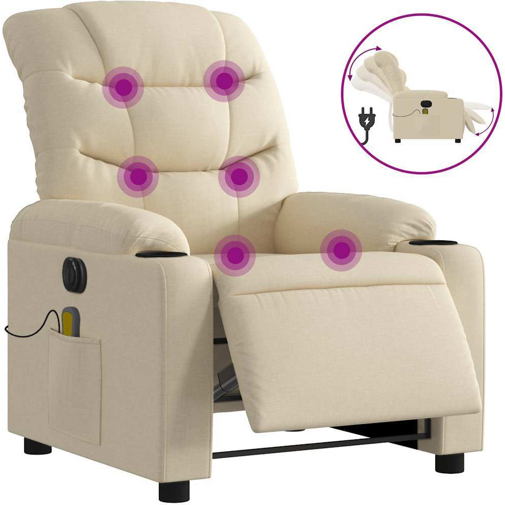 Vidaxl Electric Massage Recliner Chair Cream Fabric