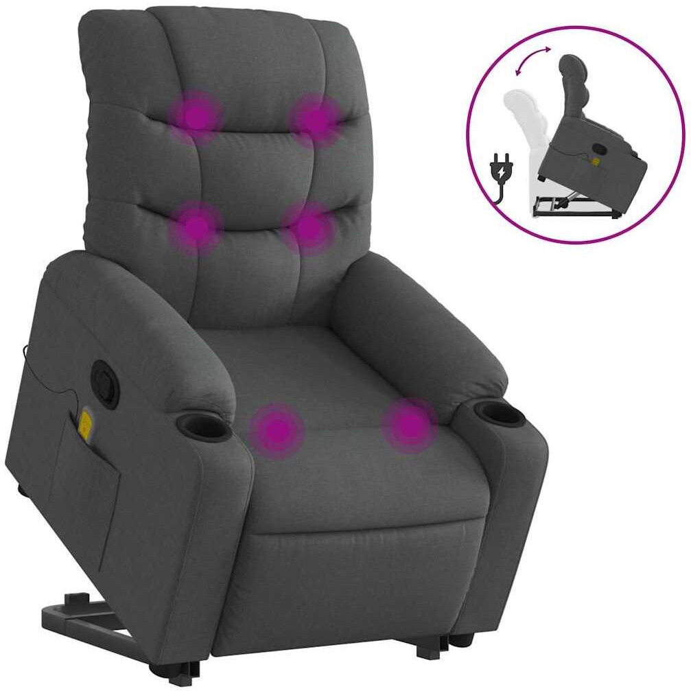 Vidaxl Stand Up Massage Recliner Chair Dark Gray Fabric