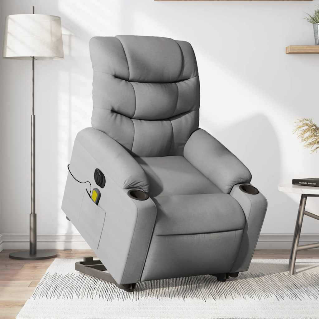 Vidaxl Electric Stand Up Massage Recliner Chair Light Gray Fabric