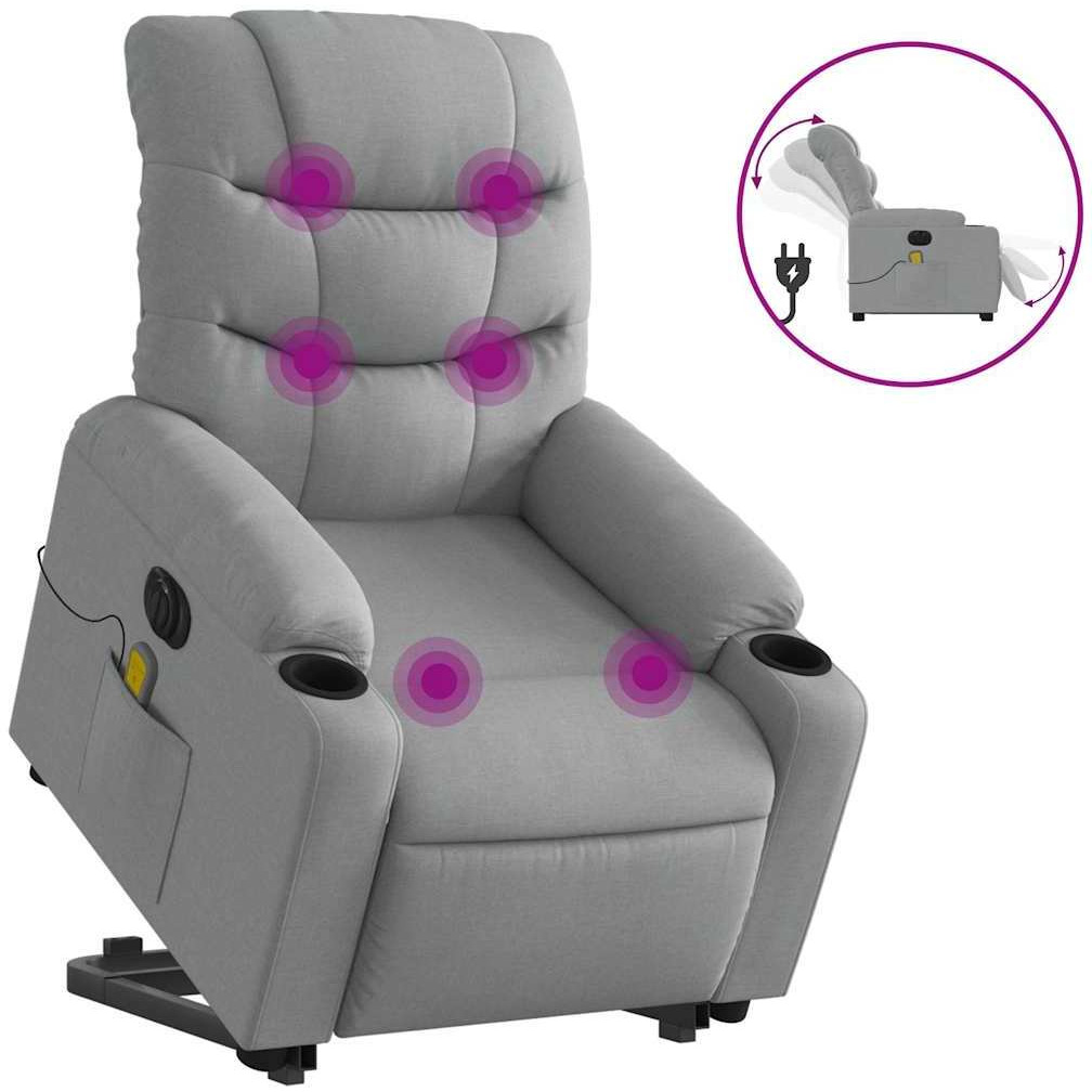 Vidaxl Electric Stand Up Massage Recliner Chair Light Gray Fabric