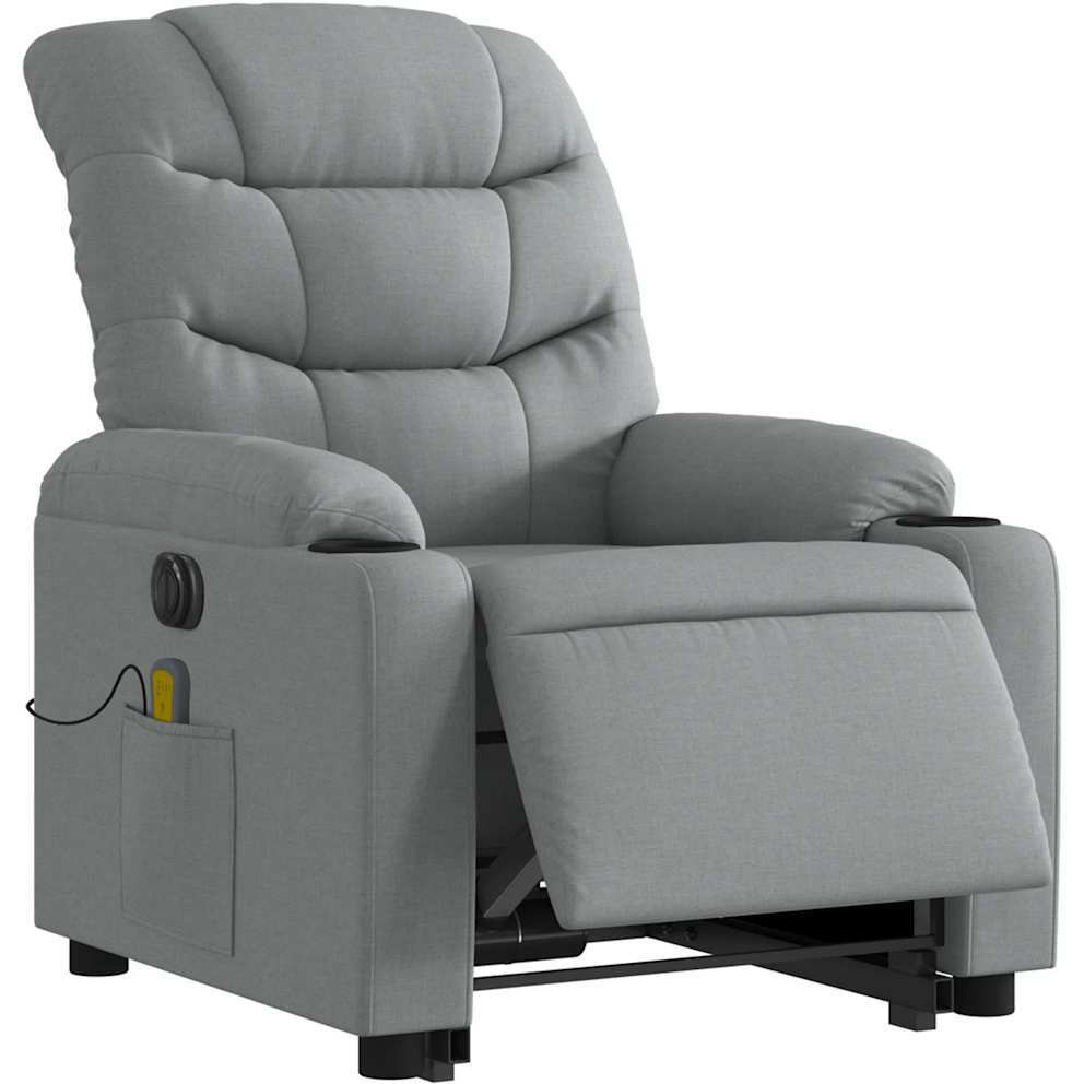 Vidaxl Electric Stand Up Massage Recliner Chair Light Gray Fabric