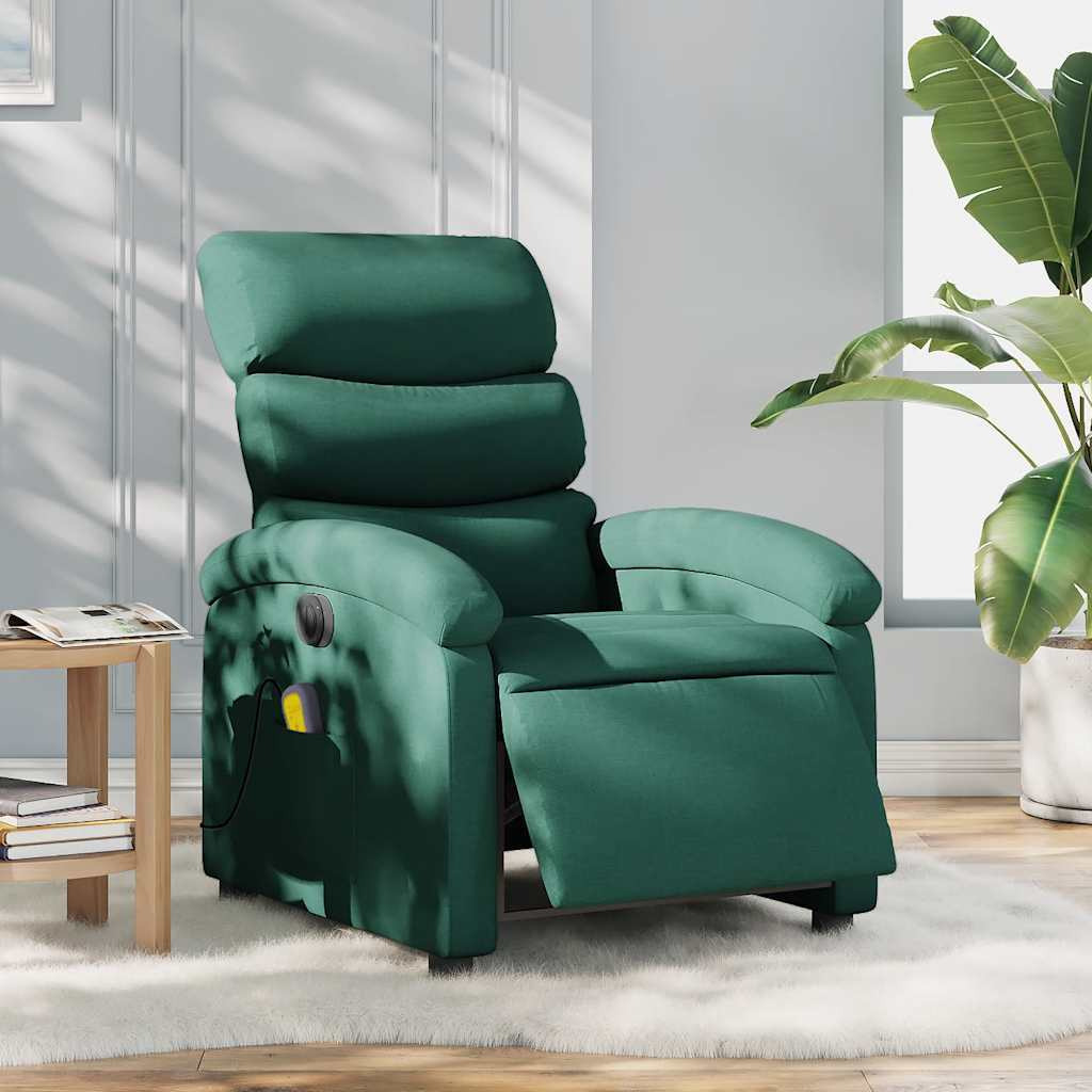 Vidaxl Electric Massage Recliner Chair Dark Green Fabric