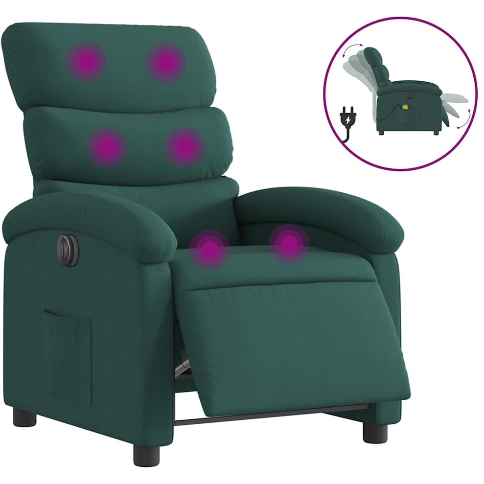 Vidaxl Electric Massage Recliner Chair Dark Green Fabric