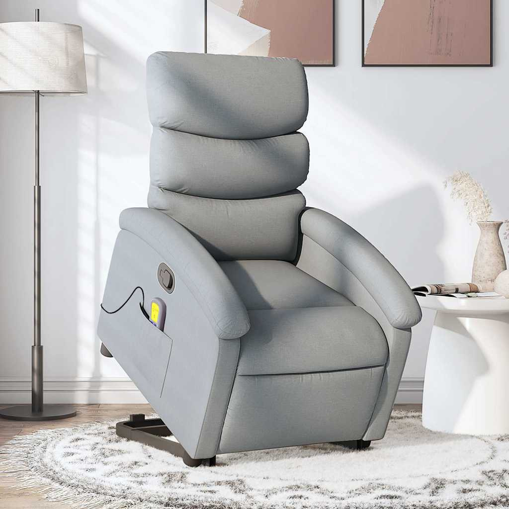 Vidaxl Stand Up Massage Recliner Chair Light Gray Fabric