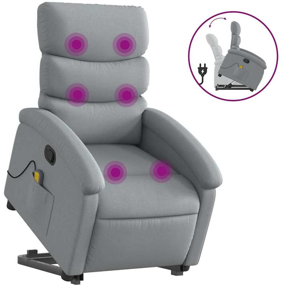 Vidaxl Stand Up Massage Recliner Chair Light Gray Fabric
