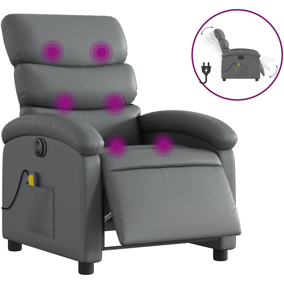 Vidaxl Electric Massage Recliner Chair Gray Faux Leather