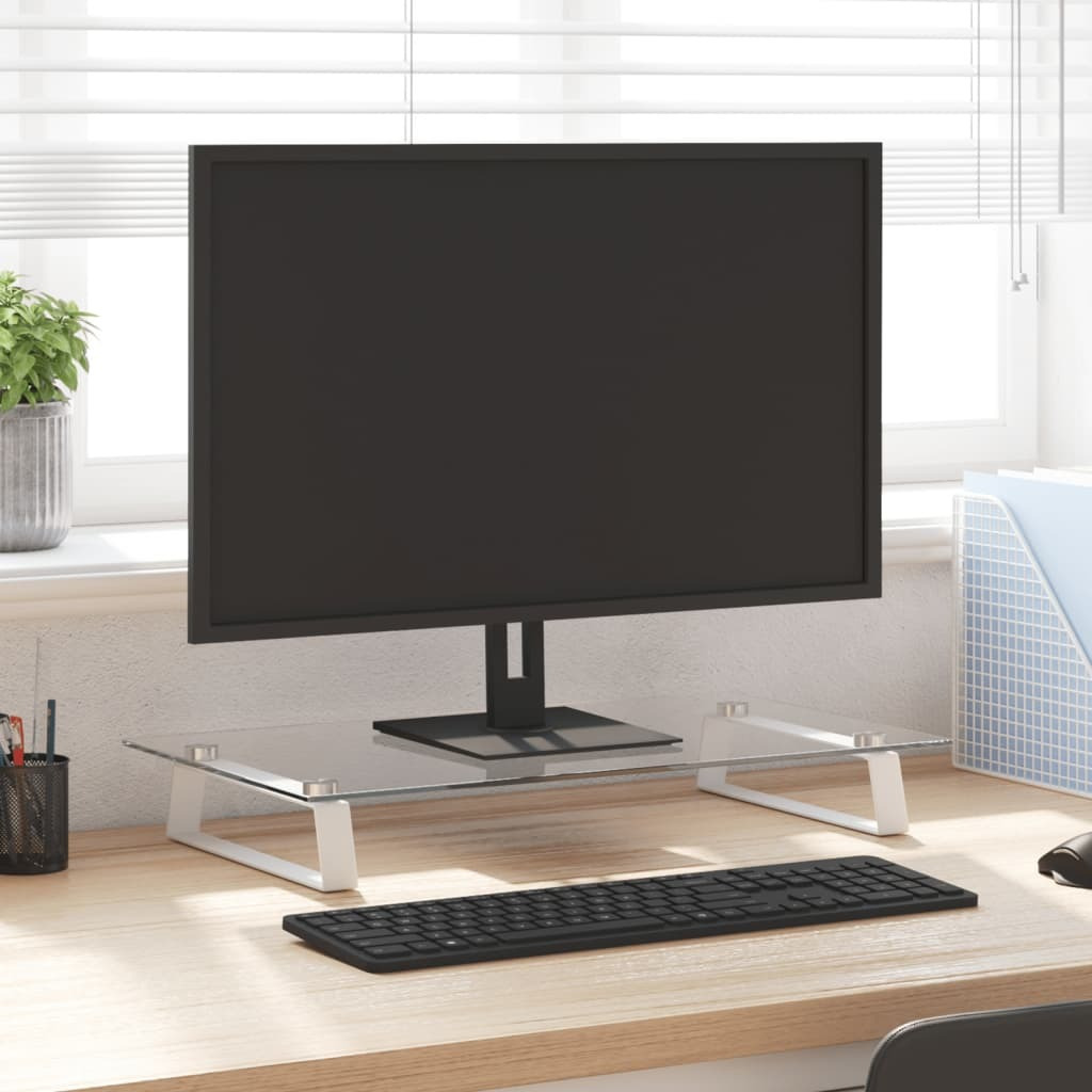 Vidaxl Monitor Stand White 23.6"&quotX13.8"&quotX3.1"" Tempered Glass And Metal