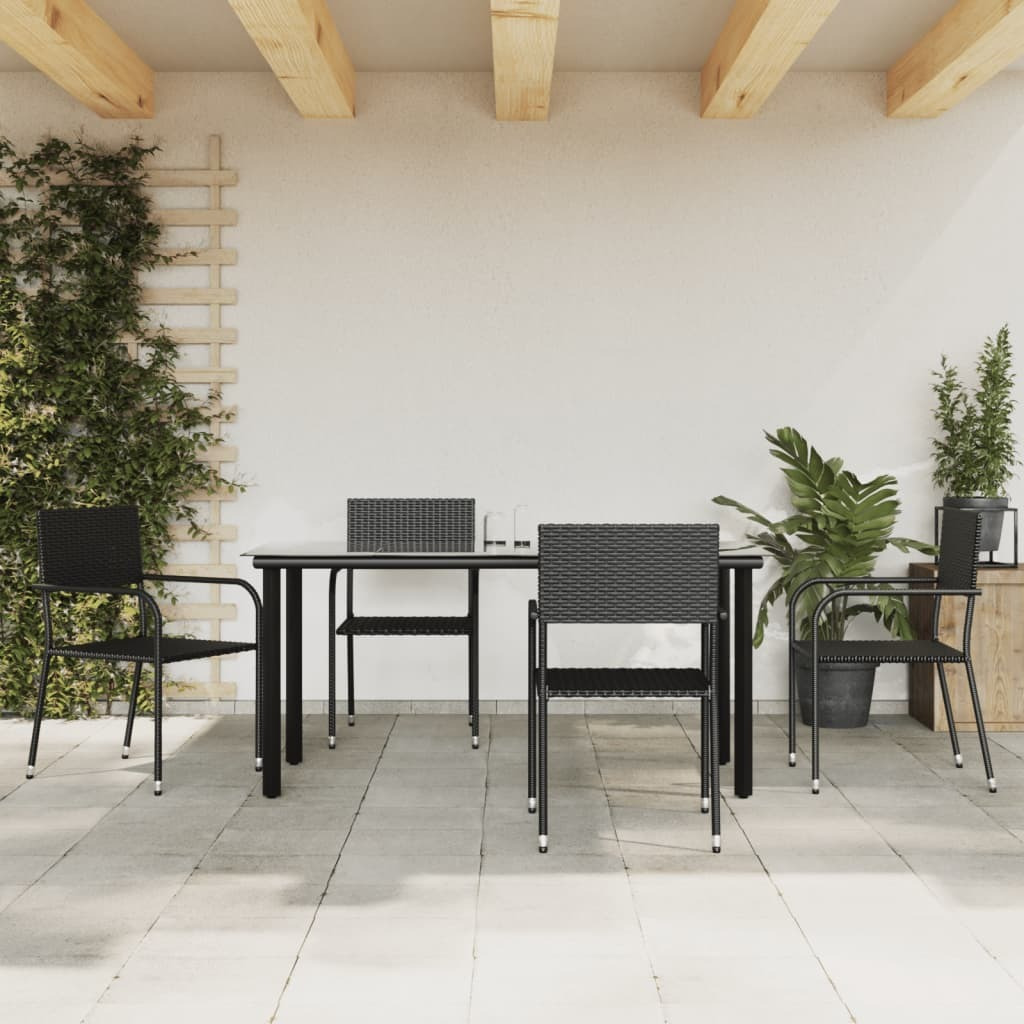 Vidaxl 5 Piece Patio Dining Set Black Poly Rattan
