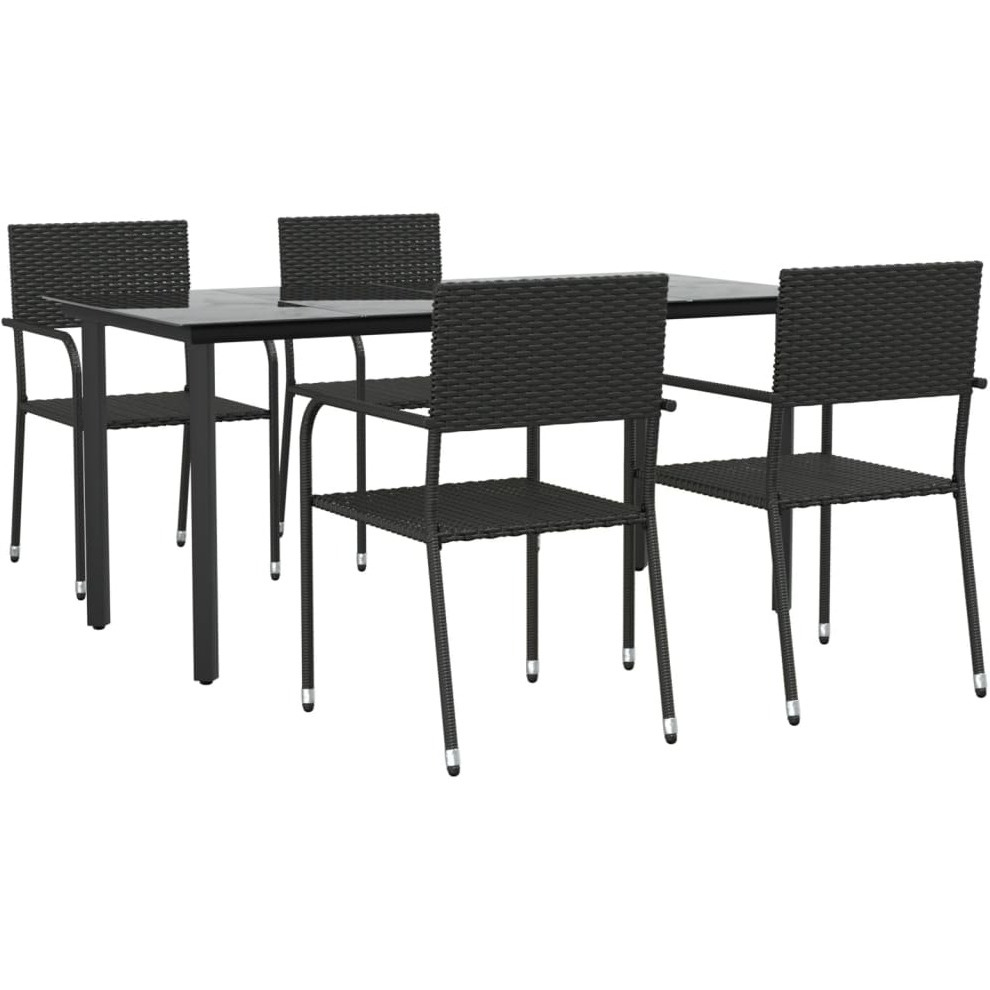 Vidaxl 5 Piece Patio Dining Set Black Poly Rattan