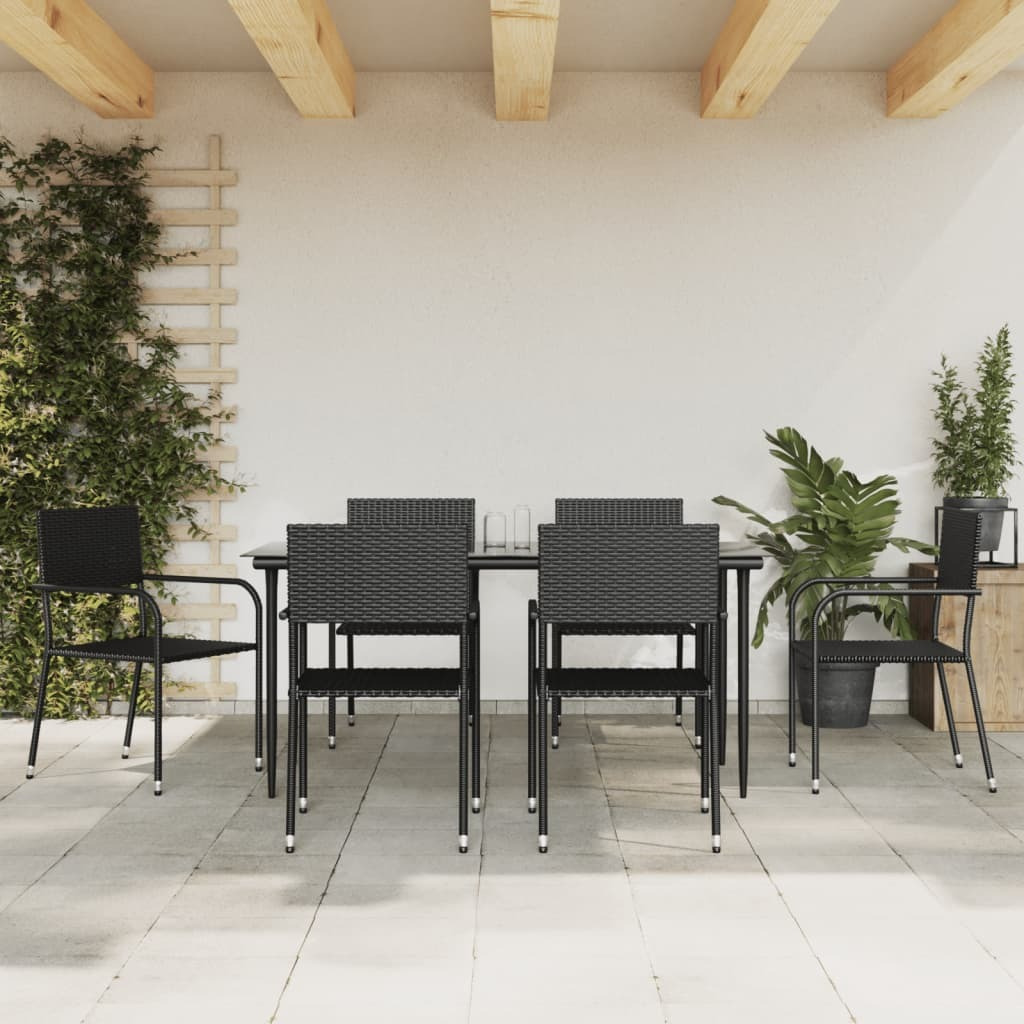 Vidaxl 7 Piece Patio Dining Set Black Poly Rattan