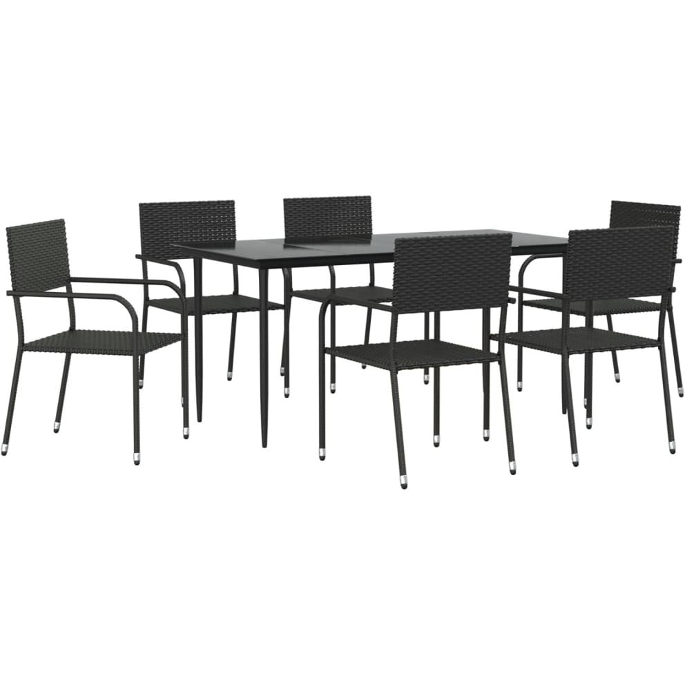 Vidaxl 7 Piece Patio Dining Set Black Poly Rattan