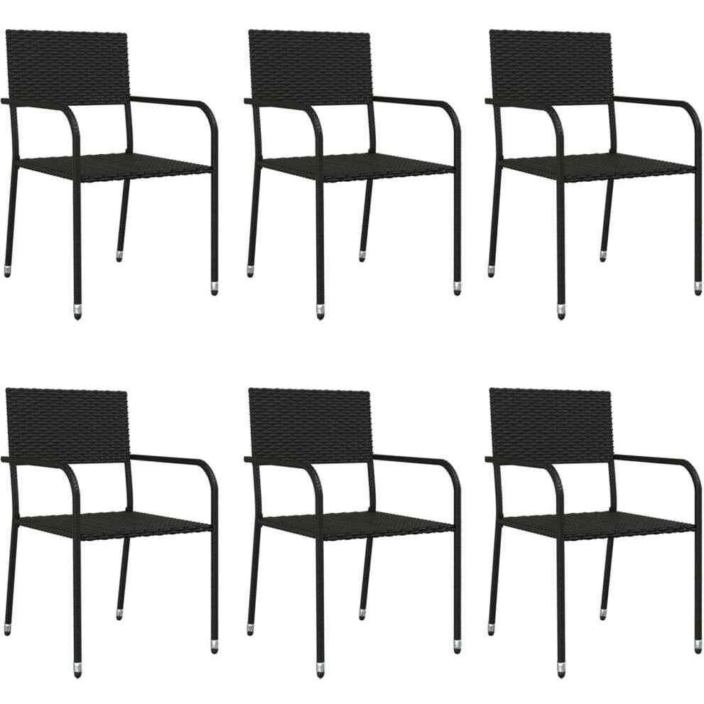 Vidaxl 7 Piece Patio Dining Set Black Poly Rattan