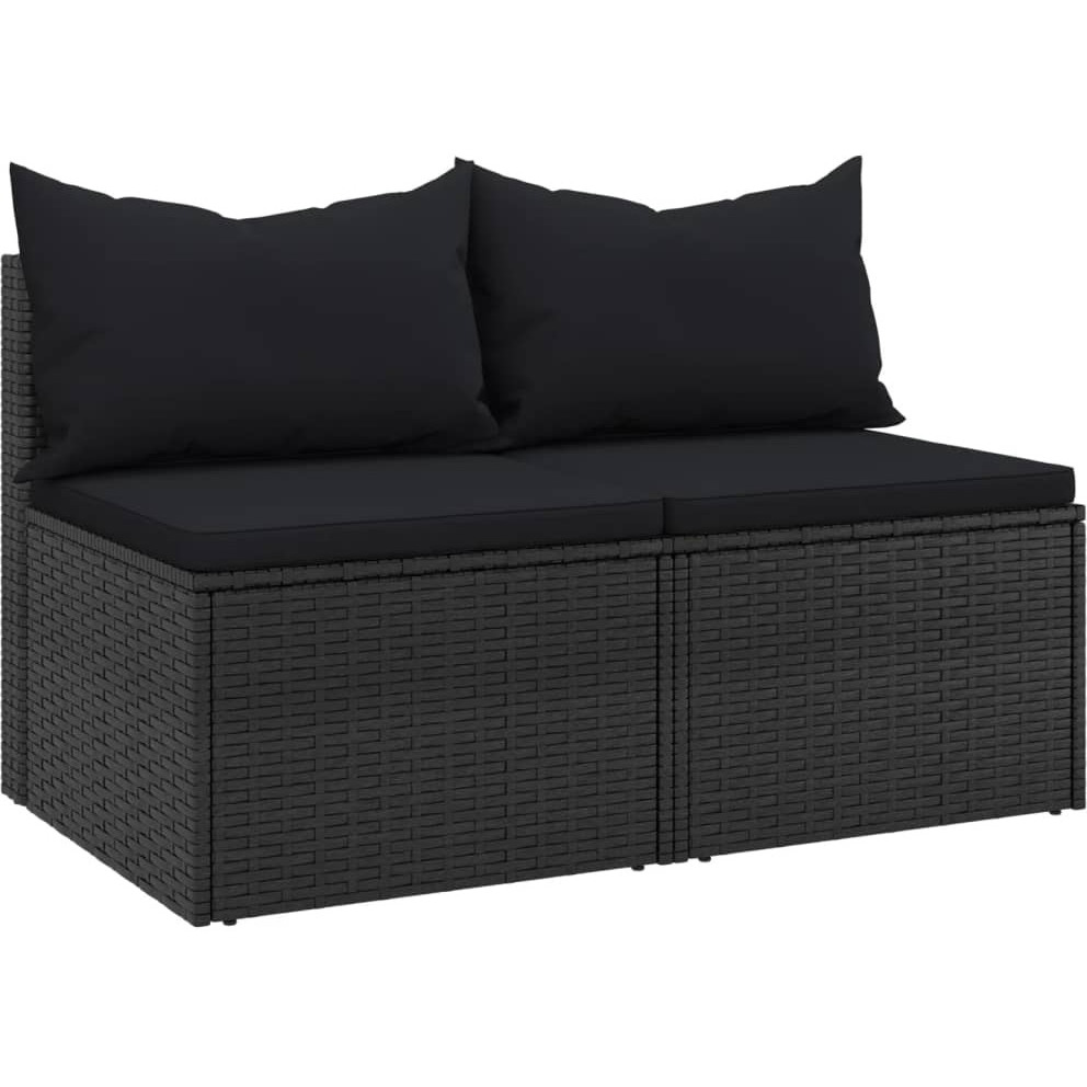 Vidaxl Patio Middle Sofas With Cushions 2 Pcs Black Poly Rattan
