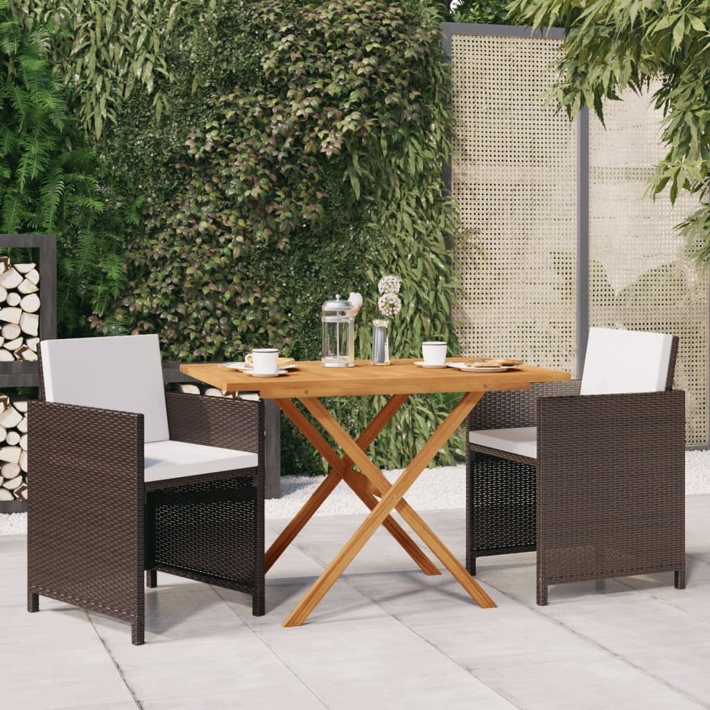 Vidaxl 3 Piece Patio Dining Set With Cushions Brown