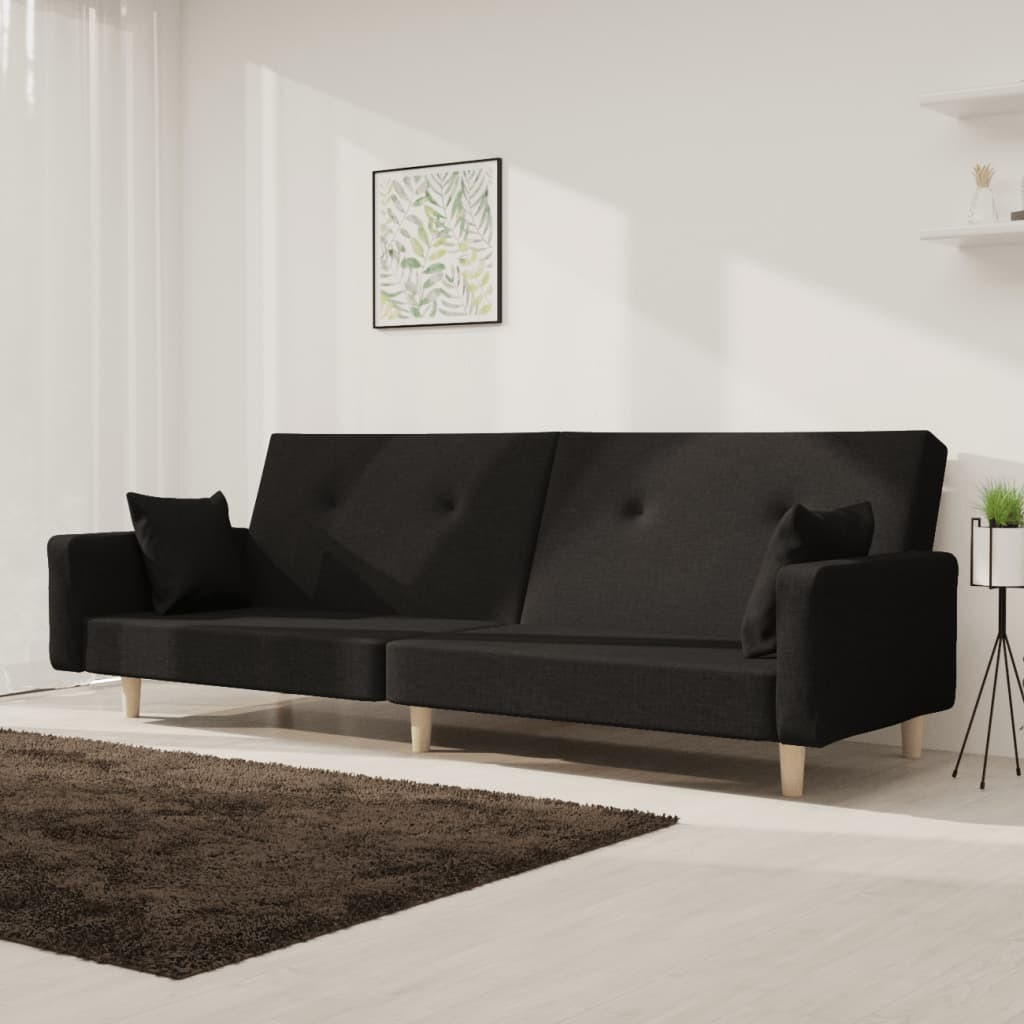 Vidaxl 2-Seater Sofa Bed With Two Pillows Black Fabric