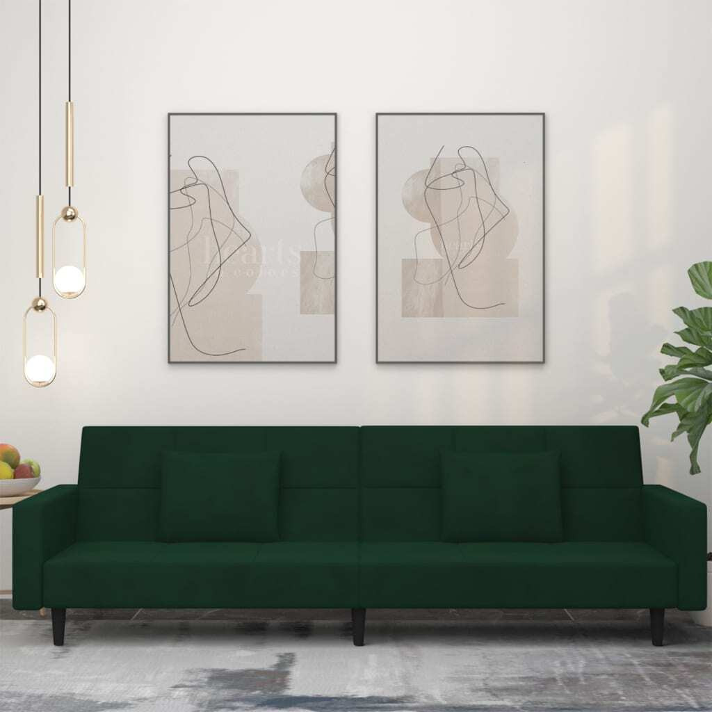 Vidaxl 2-Seater Sofa Bed With Two Pillows Dark Green Velvet