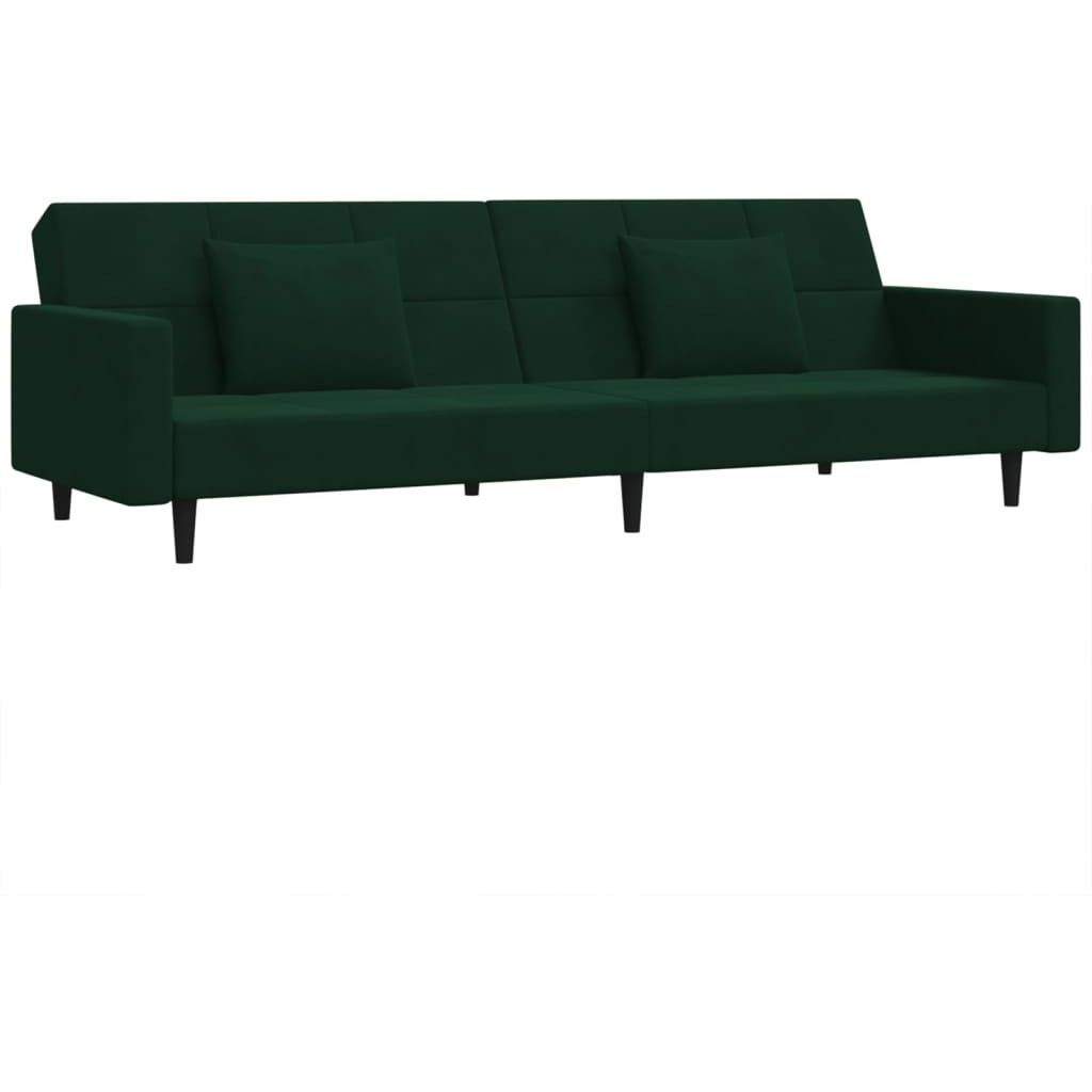 Vidaxl 2-Seater Sofa Bed With Two Pillows Dark Green Velvet
