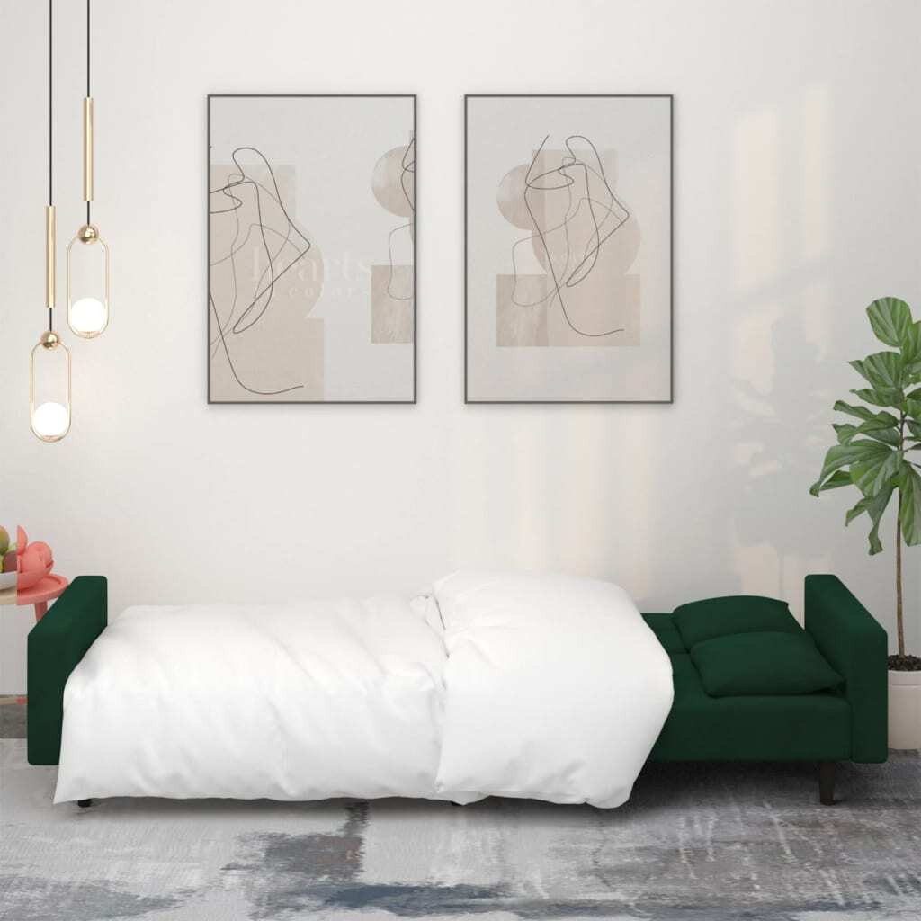 Vidaxl 2-Seater Sofa Bed With Two Pillows Dark Green Velvet
