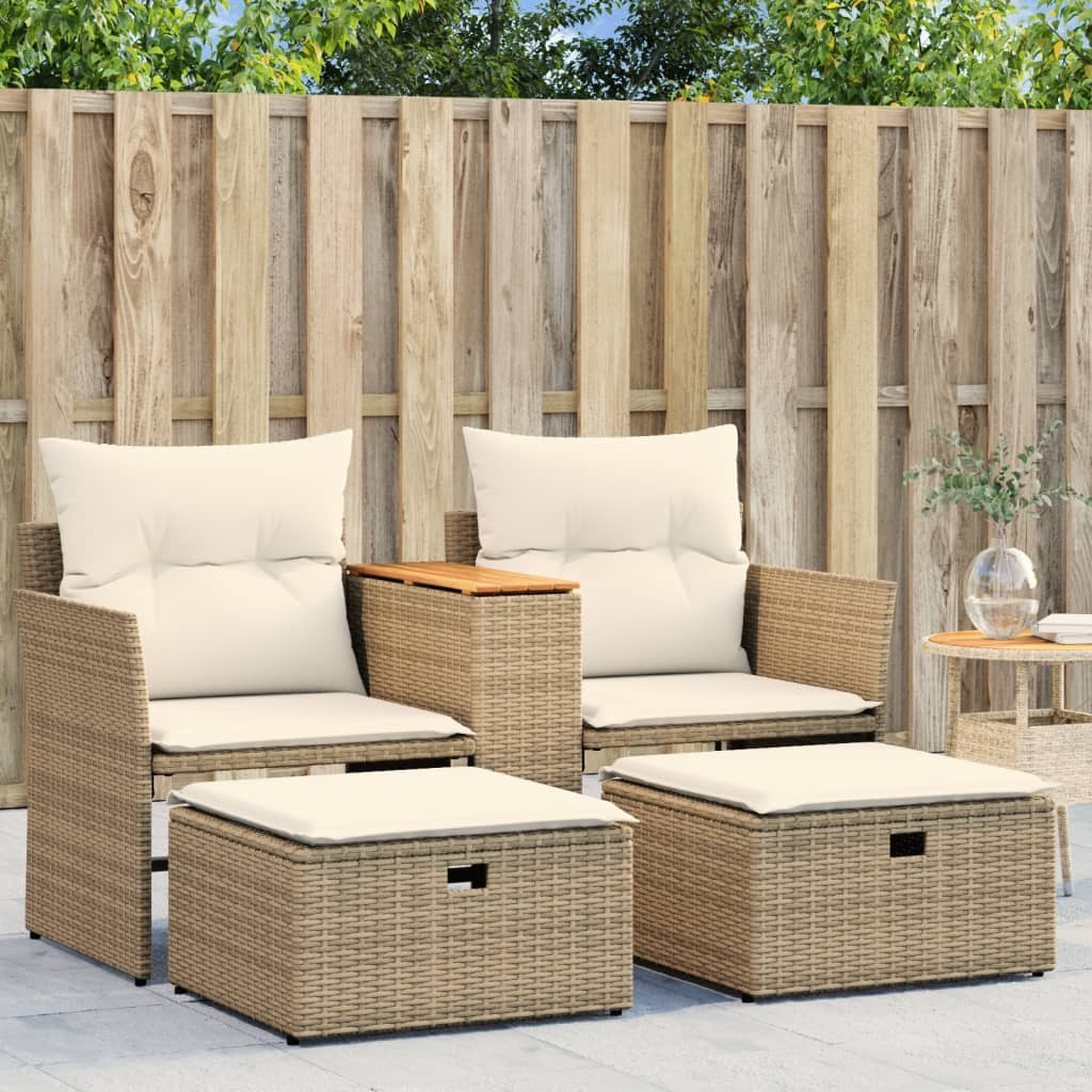 Vidaxl Patio Sofa 2-Seater With Stools Beige Poly Rattan