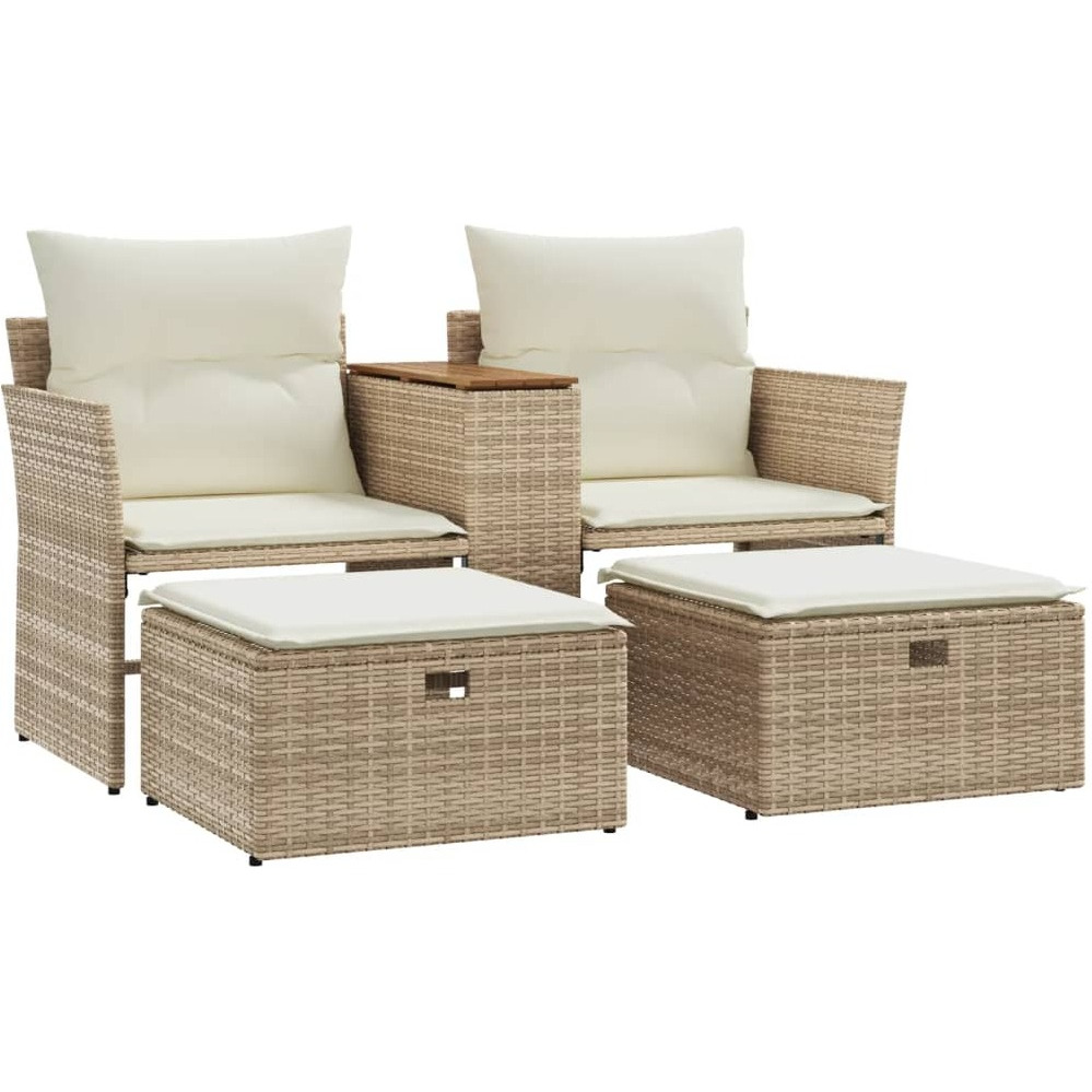 Vidaxl Patio Sofa 2-Seater With Stools Beige Poly Rattan
