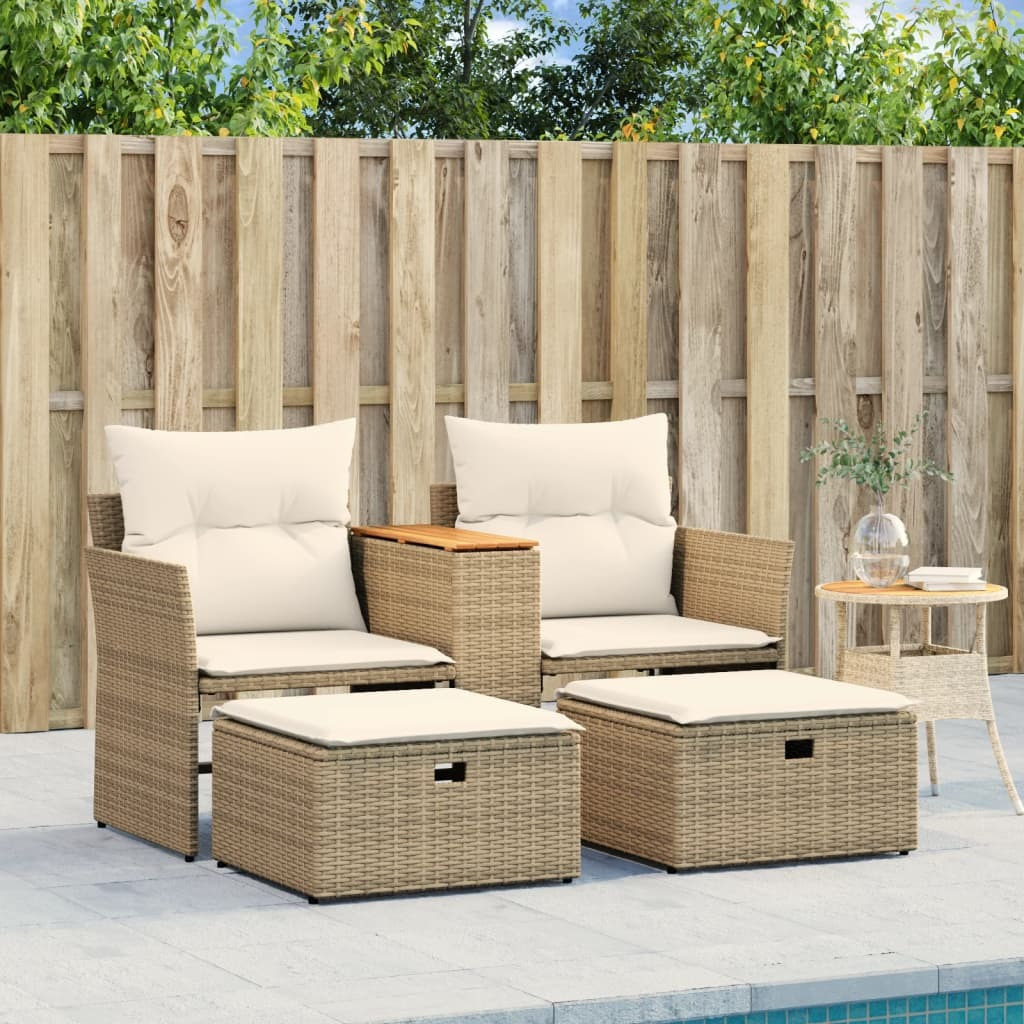 Vidaxl Patio Sofa 2-Seater With Stools Beige Poly Rattan