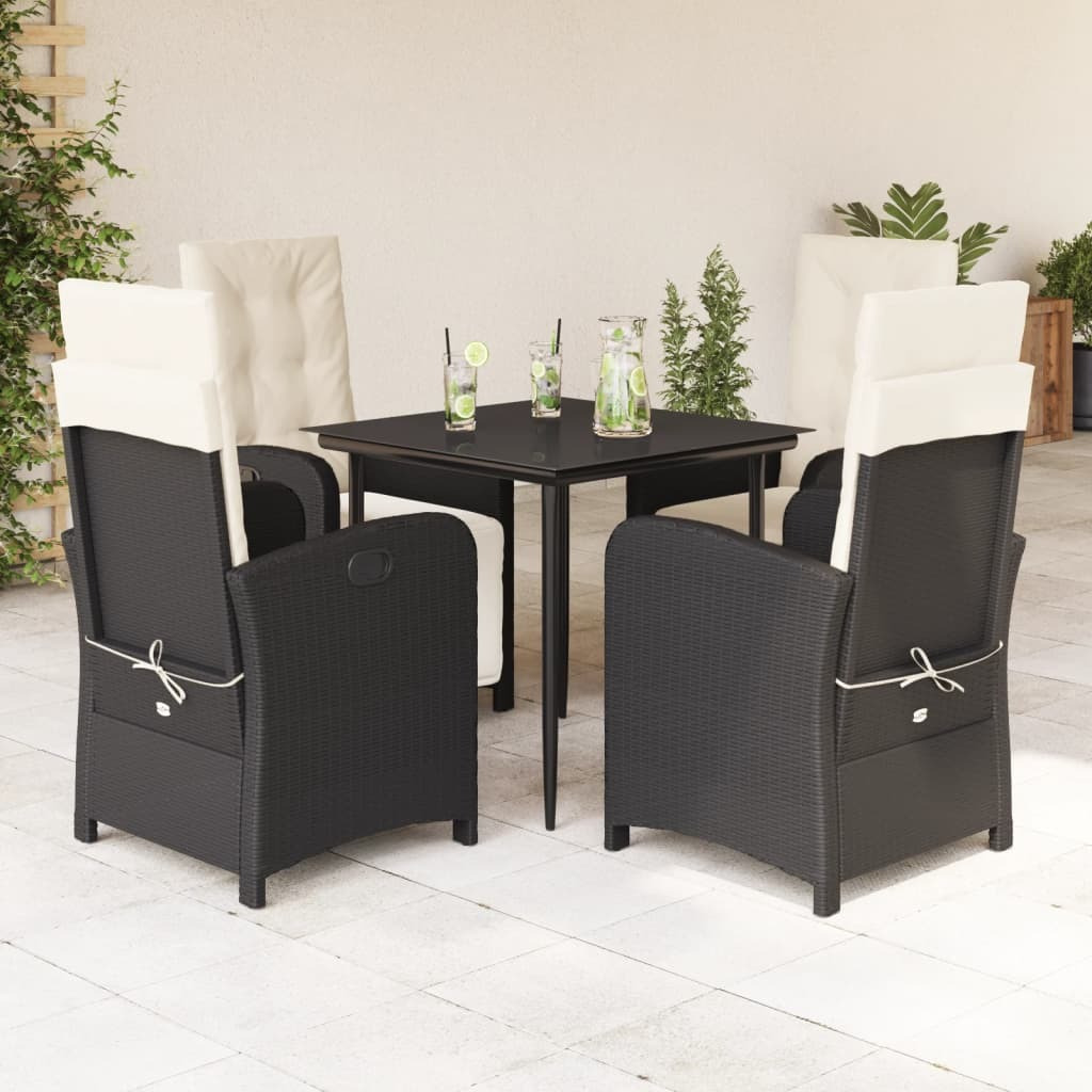 Vidaxl 5 Piece Patio Dining Set With Cushions Black Poly Rattan