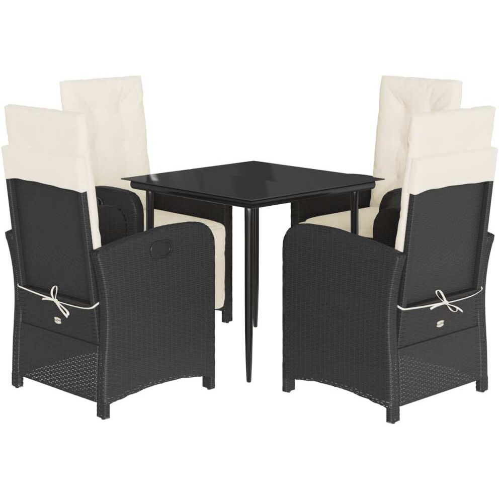 Vidaxl 5 Piece Patio Dining Set With Cushions Black Poly Rattan