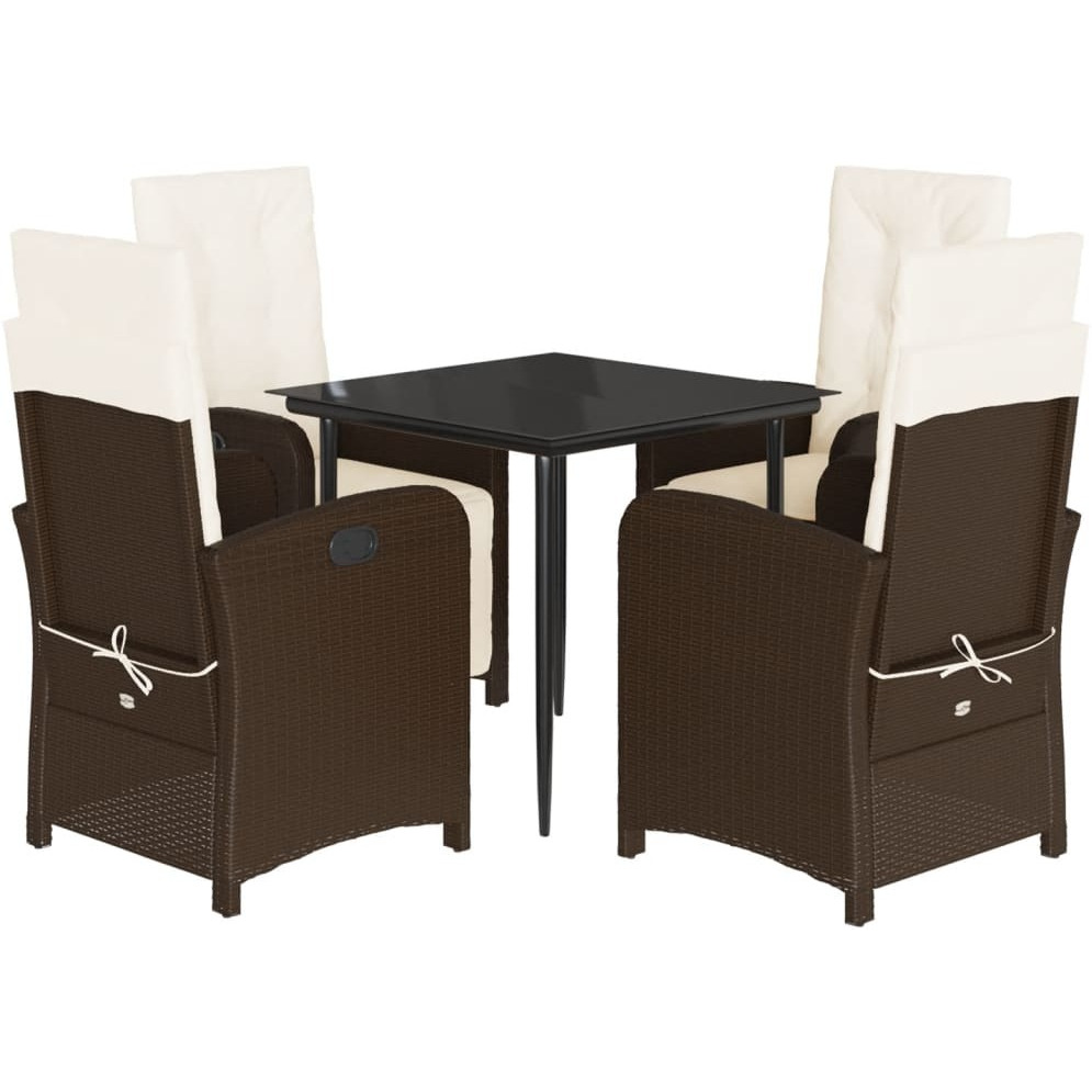 Vidaxl 5 Piece Patio Dining Set With Cushions Brown Poly Rattan