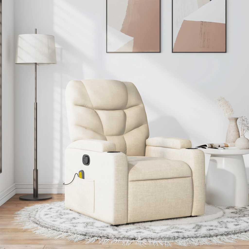 Vidaxl Massage Recliner Chair Cream Fabric