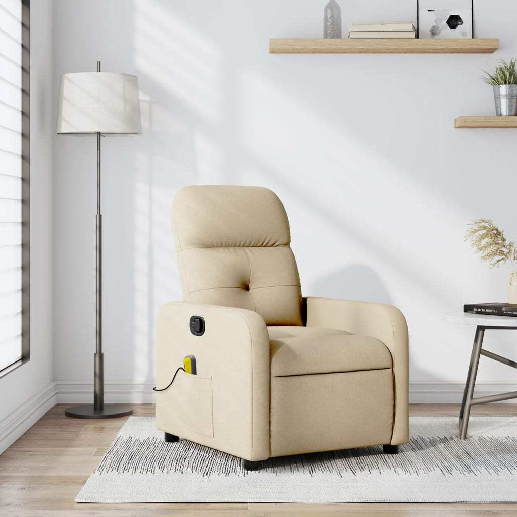 Vidaxl Massage Recliner Chair Cream Fabric