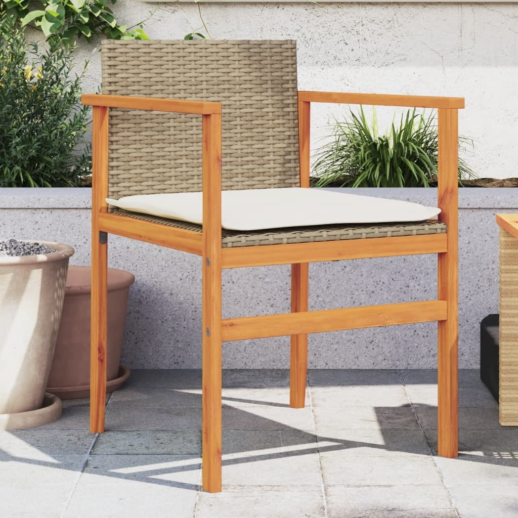 Vidaxl Patio Chairs With Cushions 2 Pcs Beige Poly Rattan&Solid Wood