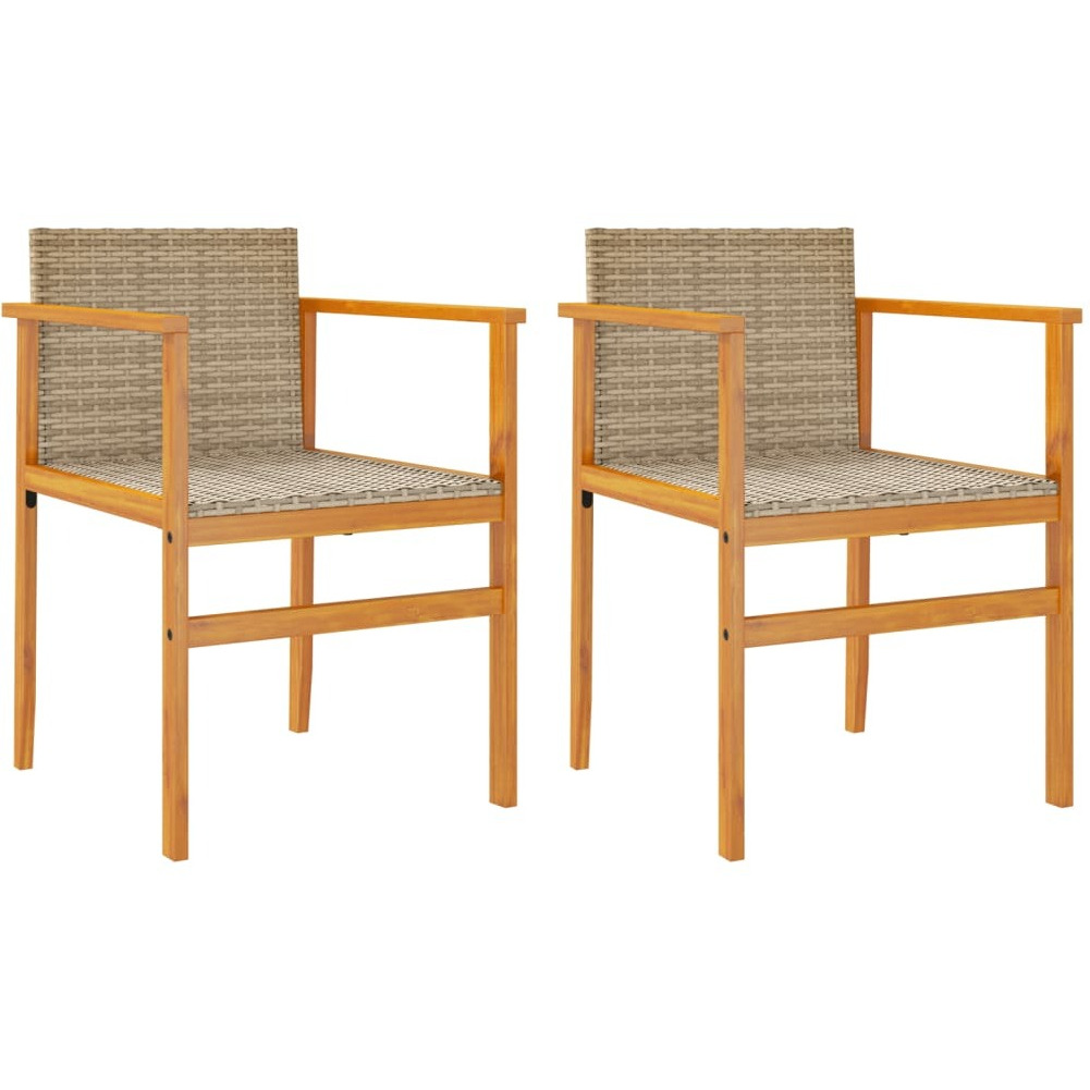 Vidaxl Patio Chairs With Cushions 2 Pcs Beige Poly Rattan&Solid Wood