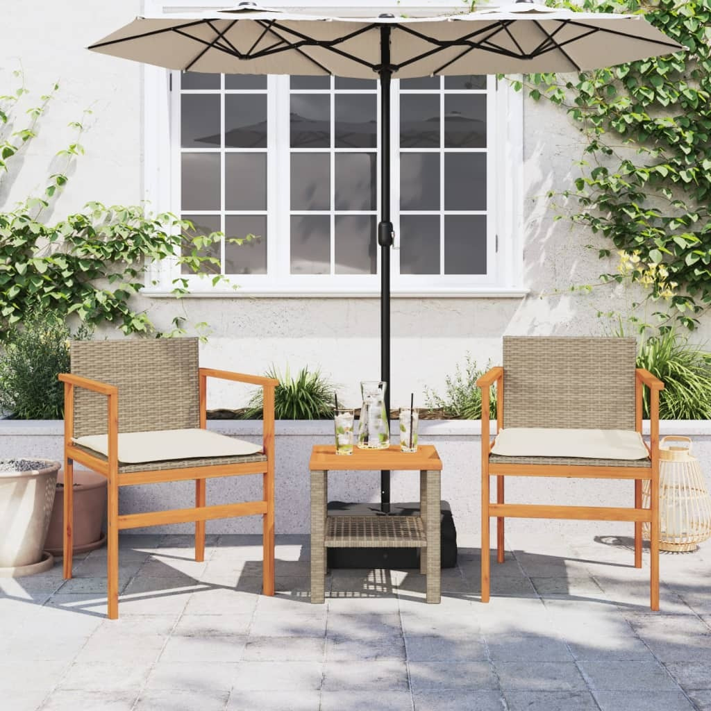 Vidaxl Patio Chairs With Cushions 2 Pcs Beige Poly Rattan&Solid Wood