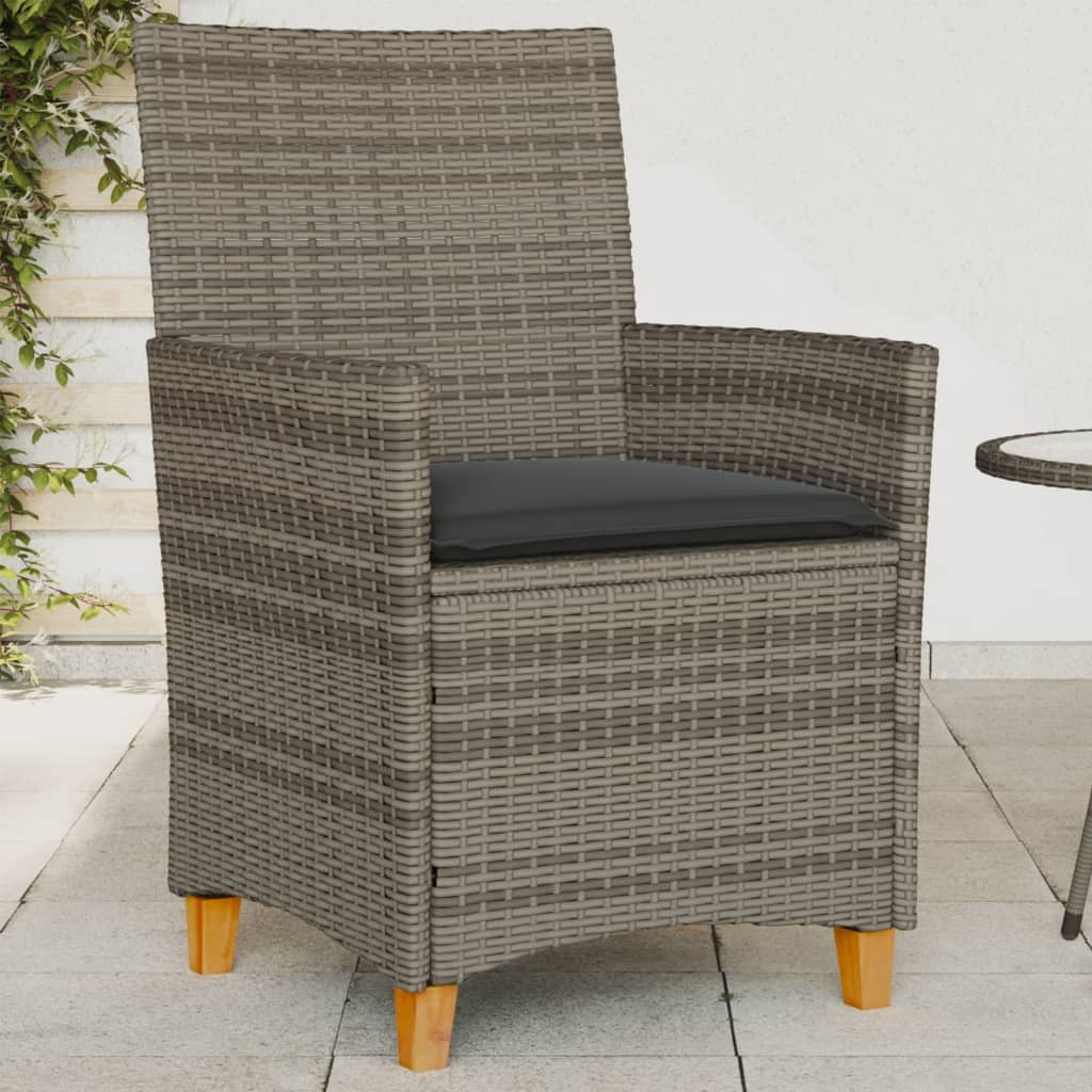 Vidaxl Patio Chairs With Cushions 2 Pcs Gray Poly Rattan&Solid Wood