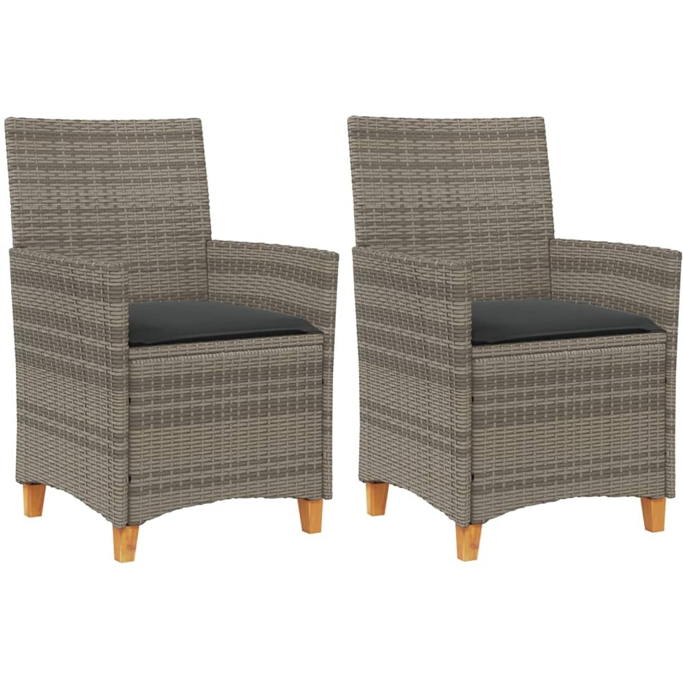 Vidaxl Patio Chairs With Cushions 2 Pcs Gray Poly Rattan&Solid Wood