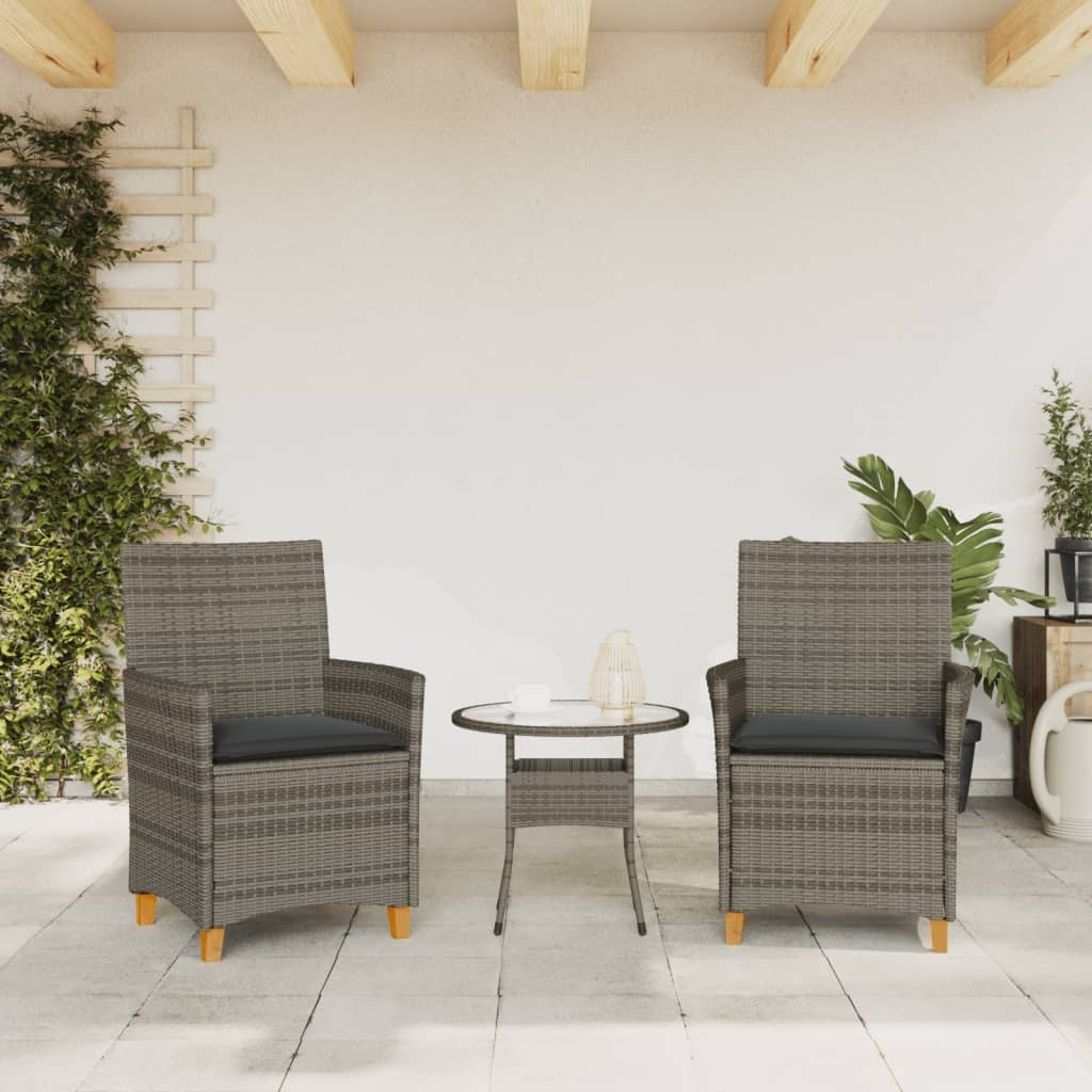 Vidaxl Patio Chairs With Cushions 2 Pcs Gray Poly Rattan&Solid Wood