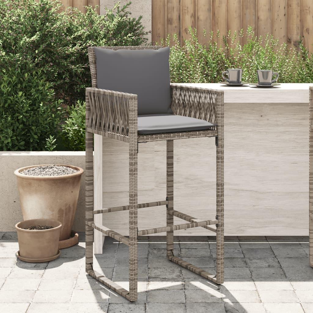 Vidaxl Patio Bar Stools With Cushions 2 Pcs Gray Poly Rattan