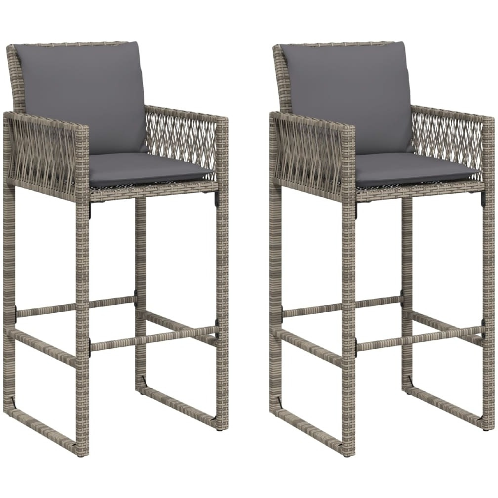 Vidaxl Patio Bar Stools With Cushions 2 Pcs Gray Poly Rattan