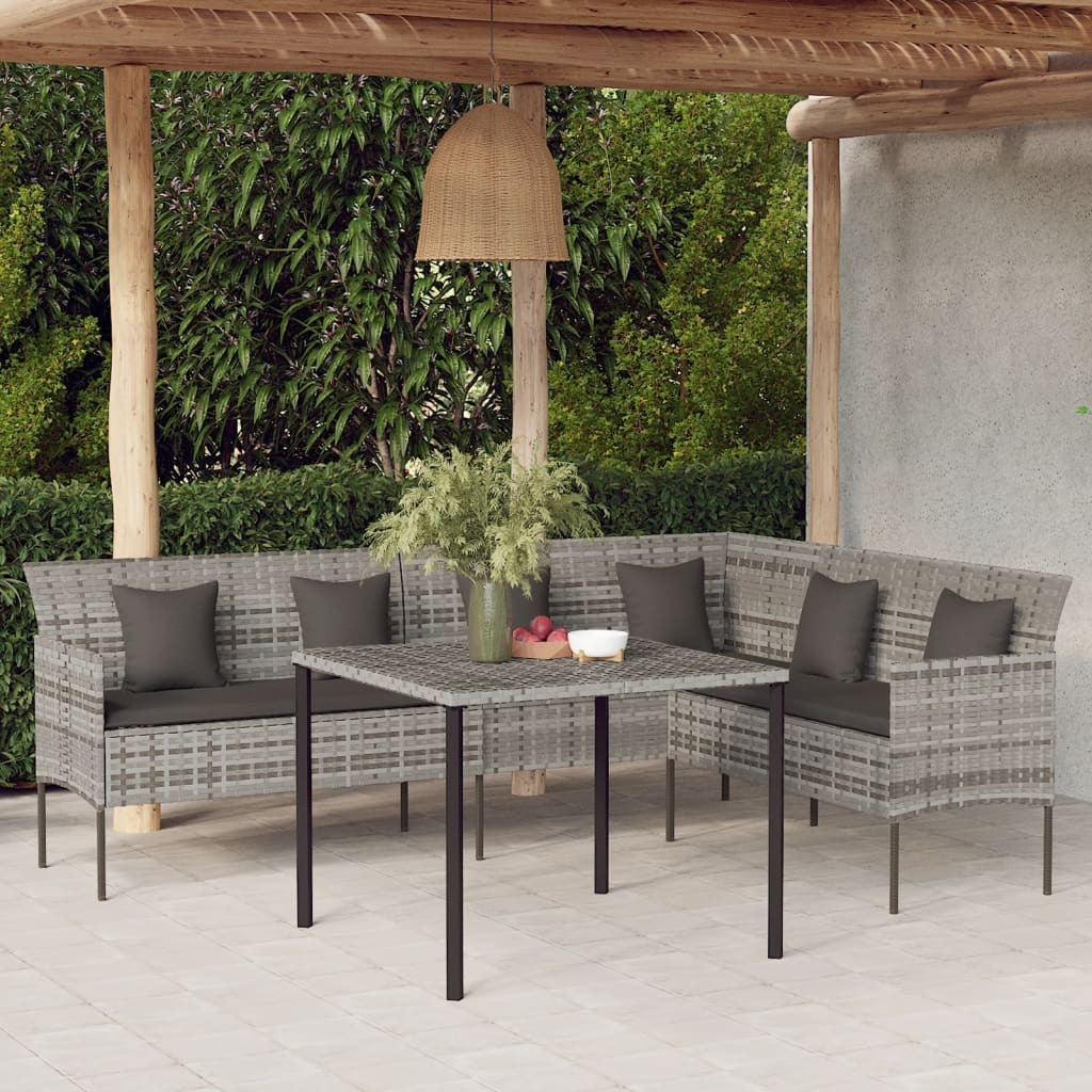 Vidaxl L-Shaped Patio Sofa With Cushions Gray Poly Rattan