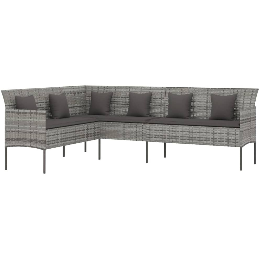 Vidaxl L-Shaped Patio Sofa With Cushions Gray Poly Rattan