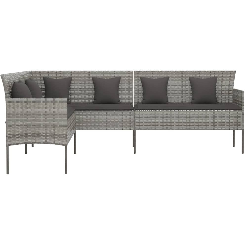 Vidaxl L-Shaped Patio Sofa With Cushions Gray Poly Rattan