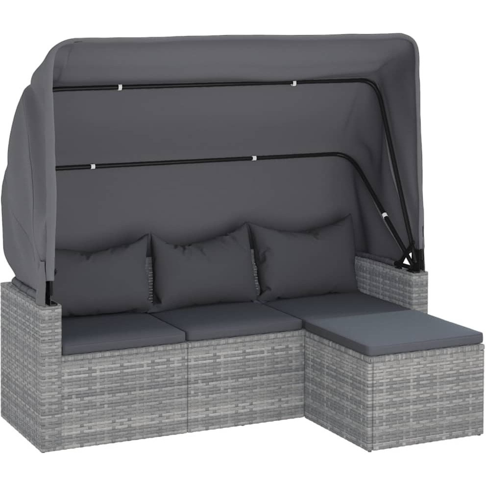 Vidaxl 3-Seater Patio Sofa With Roof And Footstool Gray Poly Rattan