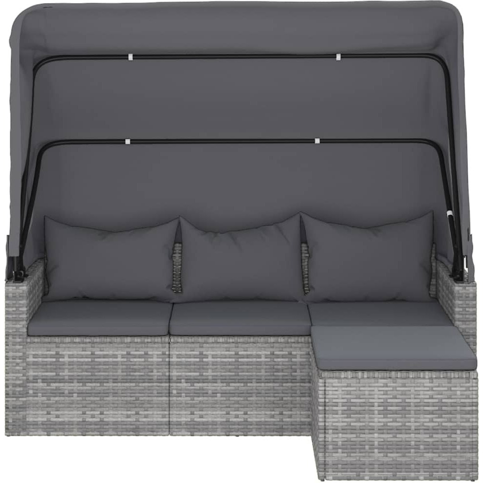 Vidaxl 3-Seater Patio Sofa With Roof And Footstool Gray Poly Rattan